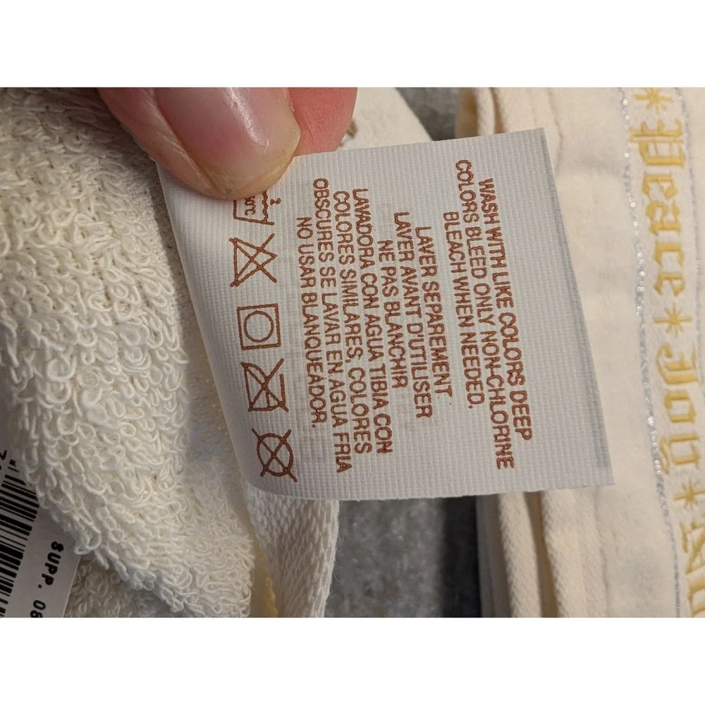 Santens Vtg Christmas Cream Towel Set -Angels, Stars Season's Greetings USA Made